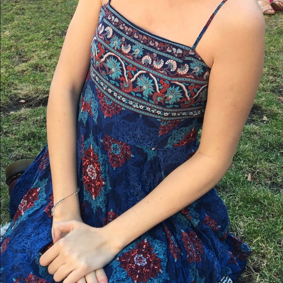 Blue Boho Print Mini Dress - Picture 3 of 4